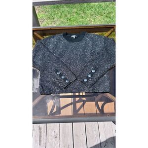RAG & BONE BLACK AND SILVER METALLIC CROP SWEATER SIZE S